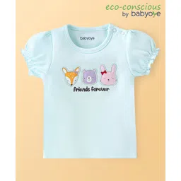 Babyoye 100% Cotton Interlock Puffed Sleeves Top with Animal & Text Embroidery - Blue-picture-16