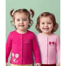 Babyoye 100% Cotton Knit Eco Jiva Finish Full Sleeves Jhablas with Floral & Bow Print Pack of 2 - Pink & Dark Pink-picture-14