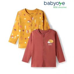Babyoye 100% Cotton Knit Eco Jiva Finish Full Sleeves Jhablas with Proccupine Print Pack of 2 - Rust Orange & Yellow image 1