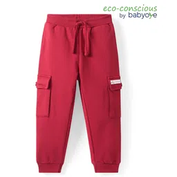 Babyoye 100% Cotton Knit Full Length Solid Dyed Lounge Pant with Cargo Pocket - Red-picture-34