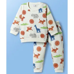Babyoye 100% Cotton Knit Full Sleeves Co-ords Winter Wear Suit with Animal Print - Multicolor-picture-31