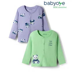 Babyoye 100% Cotton Knit Full Sleeves Jhablas with Bear Print Pack of 2 - Lilac & Green-picture-13