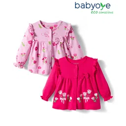 Babyoye 100% Cotton Knit Full Sleeves Jhablas With Eco Jiva Finish & Floral Print Pack Of 2 - Pink & Dark Pink-picture-35