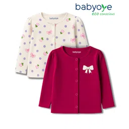 Babyoye 100% Cotton Knit Full Sleeves Jhablas With Eco Jiva Finish & Floral Print Pack Of 2 - White & Maroon-picture-34