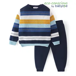 Babyoye  100% Cotton Knit Full Sleeves Striped Sweater Set with Heart Design - Multicolour-picture-21