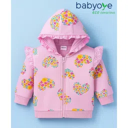 Babyoye 100% Cotton Knit Full Sleeves Sweatshirt With Floral Hearts Print - Pink-picture-24