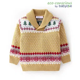 Babyoye 100% Cotton Knit Full Sleeves Textured Pullover Sweater - Brown-picture-36