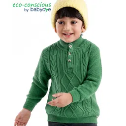 Babyoye 100% Cotton Knit Full Sleeves Textured Pullover Sweater With Cable Knit Design - Green-picture-29