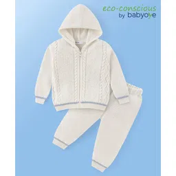 Babyoye 100% Cotton Knit Textured Full Sleeves Sweater Set - White-picture-26
