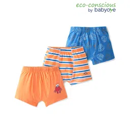 Babyoye 100% Cotton Knit With Anti Bacterial Finish Striped Boxer With Leaf Print Pack of 3 - Multicolor-picture-11