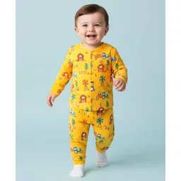 Babyoye 100% Cotton Knit With Eco Jiva Finish Full Sleeves Co-ords Night Suit with Farm Print - Yellow-picture-36