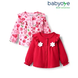 Babyoye 100% Cotton Knit With Eco Jiva Finish Full Sleeves Jhablas with Floral Print Pack of 2 - Red & Pink-picture-17