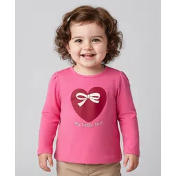 Babyoye 100% Cotton Knit With Eco Jiva Finish Full Sleeves T-Shirts with Heart Print Pack of 2 - Maroon & Dark Pink image 2