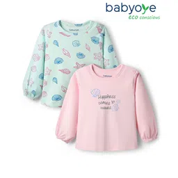 Babyoye 100% Cotton Knit With Eco Jiva Finish Full Sleeves Tops with Sea Life Print Pack of 2 - Pink & Sea Green-picture-22