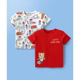 Babyoye 100% Cotton Knit With Eco Jiva Finish Half Sleeves Front Open Jhablas Animal Print Pack of 2 - Red & White image 1