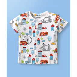 Babyoye 100% Cotton Knit With Eco Jiva Finish Half Sleeves Front Open Jhablas Animal Print Pack of 2 - Red & White image 2