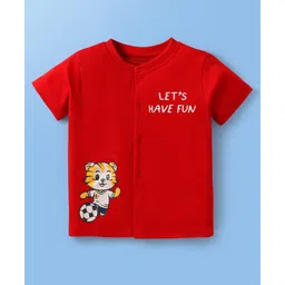 Babyoye 100% Cotton Knit With Eco Jiva Finish Half Sleeves Front Open Jhablas Animal Print Pack of 2 - Red & White image 4