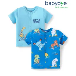 Babyoye 100% Cotton Knit With Eco Jiva Finish Half Sleeves Jhablas with Animal Print Pack of 2 - Blue-picture-18