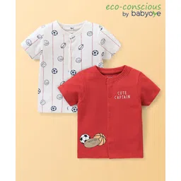 Babyoye  100% Cotton Knit  With Eco Jiva Finish Half Sleeves Set of Vests Football Print Pack of 2 - Multicolour-picture-10