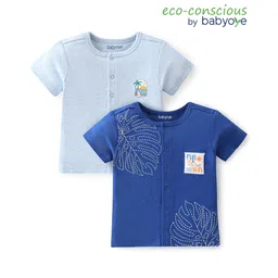 Babyoye 100% Cotton Knit With Eco Jiva Finish Half Sleeves Set of Vests Leaf Print Pack of 2 - Blue-picture-12
