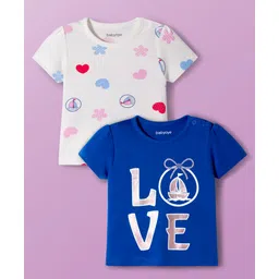Babyoye 100% Cotton Knit With Eco Jiva Finish Half Sleeves T-Shirts with Heart & Text Print Pack of 2 - Blue & White-picture-23
