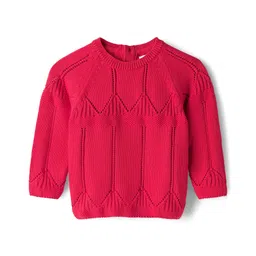 Babyoye 100% Cotton Knitted Full Raglan Sleeves Solid Sweater Set - Red image 3