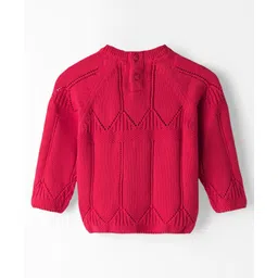Babyoye 100% Cotton Knitted Full Raglan Sleeves Solid Sweater Set - Red image 4
