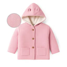 Babyoye 100% Cotton Knitted Full Sleeves Solid Dyed Hooded Front Open Sweater - Pink-picture-26