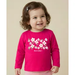 Babyoye 100% Cotton Solid Dyed Knit Full Sleeves T-Shirts with Floral Print - Dark Pink-picture-25