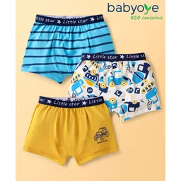 Babyoye 100% Cotton Stripes & Vehicles Printed Trunks Pack Of 3 - Multi Colour-picture-27