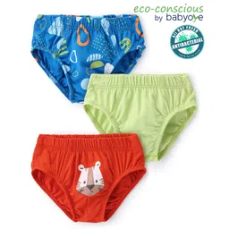 Babyoye 100% Cotton with Anti Bacterial Finish Jungle Print Briefs Pack of 3 - Multicolour-picture-13