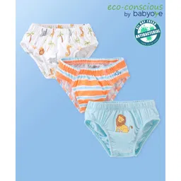 Babyoye 100% Cotton with Anti Bacterial Finish Lion Printed Briefs Pack of 3 - Multicolour-picture-21