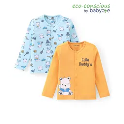 Babyoye 100% Cotton With Eco Jiva Finish Full Sleeves Vest With Bear Print Pack of 2- Yellow & Blue-picture-15
