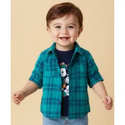 Babyoye 100% Cotton Woven  Checkered Full Sleeves Shirt with T-Shirt - Multicolor image 1