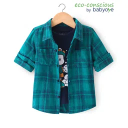 Babyoye 100% Cotton Woven  Checkered Full Sleeves Shirt with T-Shirt - Multicolor image 2