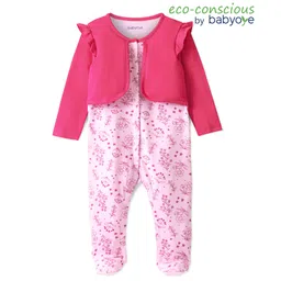 Babyoye 100% Cotton Woven Eco Conscious with Eco Jiva Finish Full Sleeves Flower Print Sleep Suit- Pink-picture-35