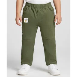 Babyoye 100% Cotton Woven Full Length Lounge Pant With Text Patch - Olive Green-picture-15