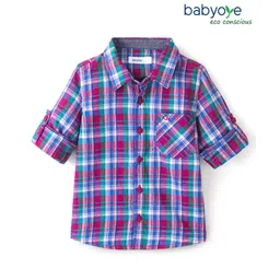 Babyoye 100% Cotton Woven Full Sleeves Checked Shirt - Blue & Pink-picture-20
