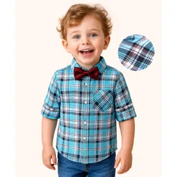 Babyoye 100% Cotton Woven Full Sleeves Checks Shirt With Bow - Blue-picture-31