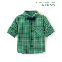 Babyoye 100% Cotton Woven Full Sleeves Checks Shirt With Bow - Green-picture-30