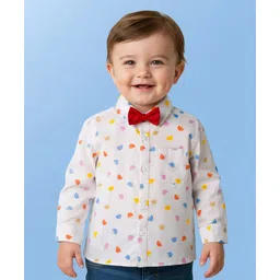 Babyoye 100% Cotton Woven Full Sleeves Party Shirt With Mushroom Print & Bow - White-picture-27