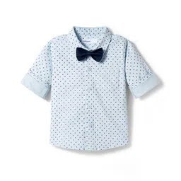 Babyoye 100% Cotton Woven Full Sleeves Printed Party Shirt With Bow - Light Blue-picture-32