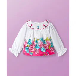 Babyoye 100% Cotton Woven Full Sleeves Top With Floral Print & Embroidery - Fuchsia & White-picture-37