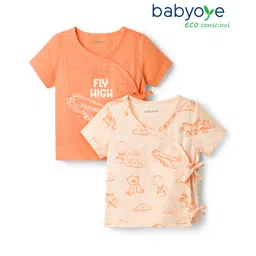 Babyoye 100% Cotton Woven Half Sleeves Jhablas with Airplane Print Pack of 2 - Beige & Orange-picture-29