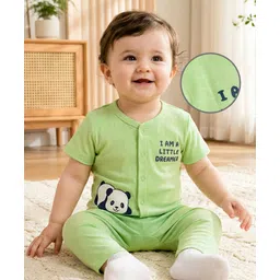 Babyoye 100% Cotton Woven Half Sleeves Night Suit With Text Print - Light Green-picture-33