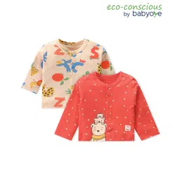 Babyoye 100% Cottton Eco Jiva Finish Full Sleeves Set of Vest Bear Print Pack of 2 - Cream & Coral-picture-23