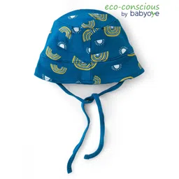 Babyoye 100% Oraganic Cotton with Eco Jiva Finish  Baby Cap with Knot Sun Print - Blue-picture-17