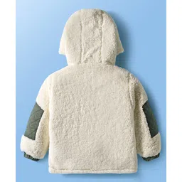 Babyoye 100% Woven Full Sleeves Hooded Winter Jacket With Cut & Sew Design - Cream image 3