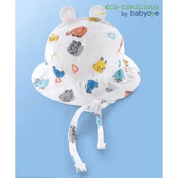 babyoye Babyoye100% Organic Cotton Knit Elephant PrintCap- White-picture-11