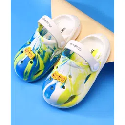 Babyoye Clogs with Back Strap Closure & Drew Applique - White & Blue-picture-22